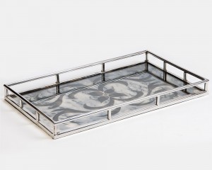 Antique Etched Glass Stainless Steel Tray