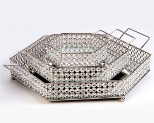 Ornamental Crystals Studded Stainless Steel Tray - Set Of 3