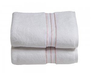 Hotel Collection 900 GSM White with Tea Rose Stripes Bath Towel 2 pcs set