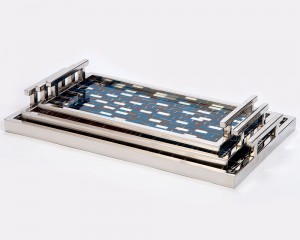 Mosaic Silver Polished Stainless Steel Tray - Set of 3
